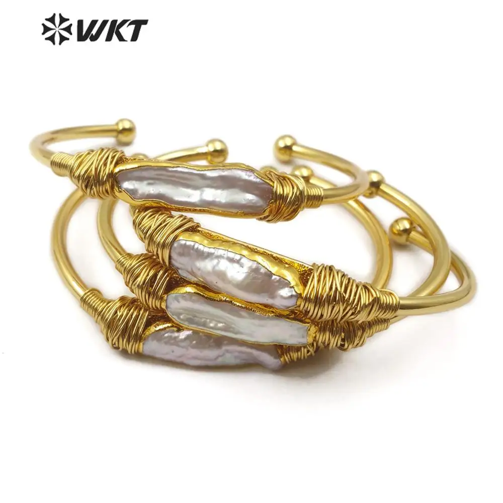 WT-B489 Charming Natural Pearl Wire Wrapped Irregular Shape Bangle For Women Party Decoration