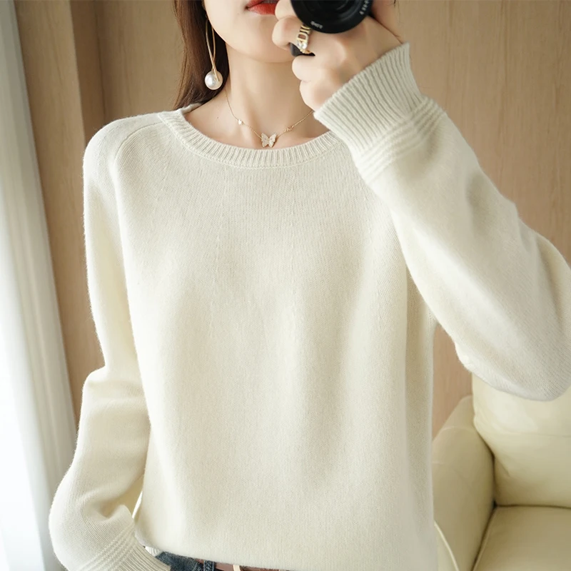 New Autumn Winter Cashmere Sweater Women round neck Pullover Loose Sweater Large Size Knitted 100%Wool O-Neck sweater For Female