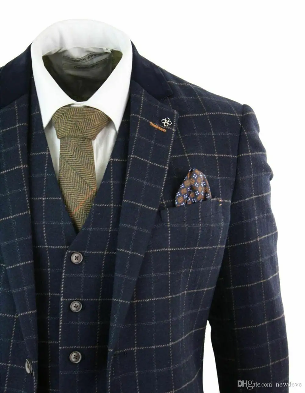 Business Männer Anzüge Slim Fit Tweed Überprüfen Kerbe Revers Jacke Hochzeit Smoking Bräutigam Anzug Fit Smoking Prom Anzug Jacke Weste hosen