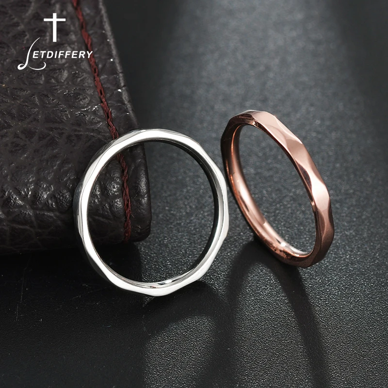 Letdiffery Fashion 2mm Wave Rings for Women Stainless Steel Rose Gold Color Simple Style Ring for Birthday Gifts Dropshipping