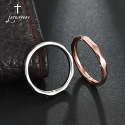 Letdiffery Fashion 2mm Wave Rings for Women Stainless Steel Rose Gold Color Simple Style Ring for Birthday Gifts Dropshipping