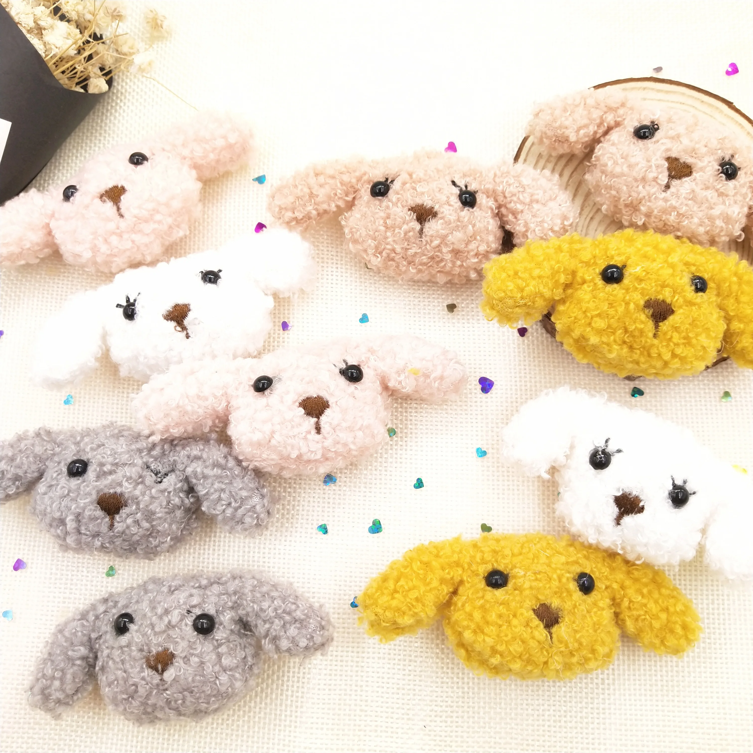 10pcs/lot Plush Colorful Curly Dog Appliques Furry Soft Dog Padded Patches DIY Headwear Clothing Accessories Handmade Patches