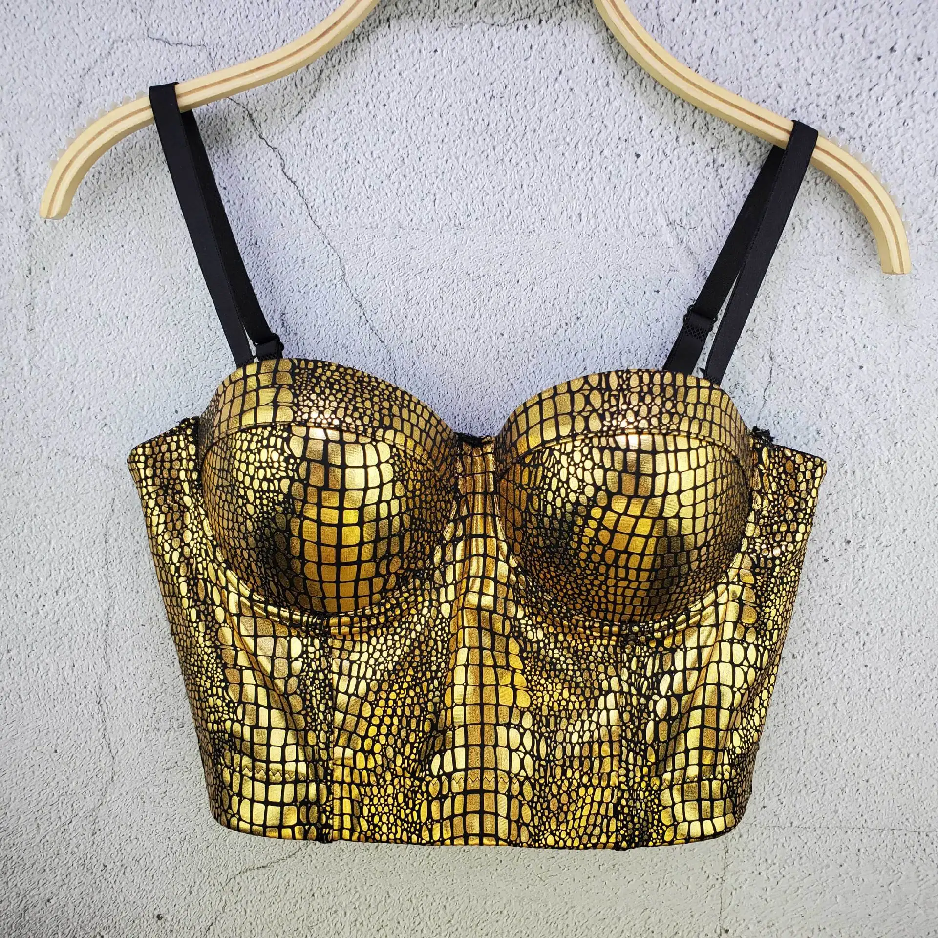 

Bronzing snake pattern tanks vest for women retro fashion slim camisole bustier bra nightclub party sexy backless crop top