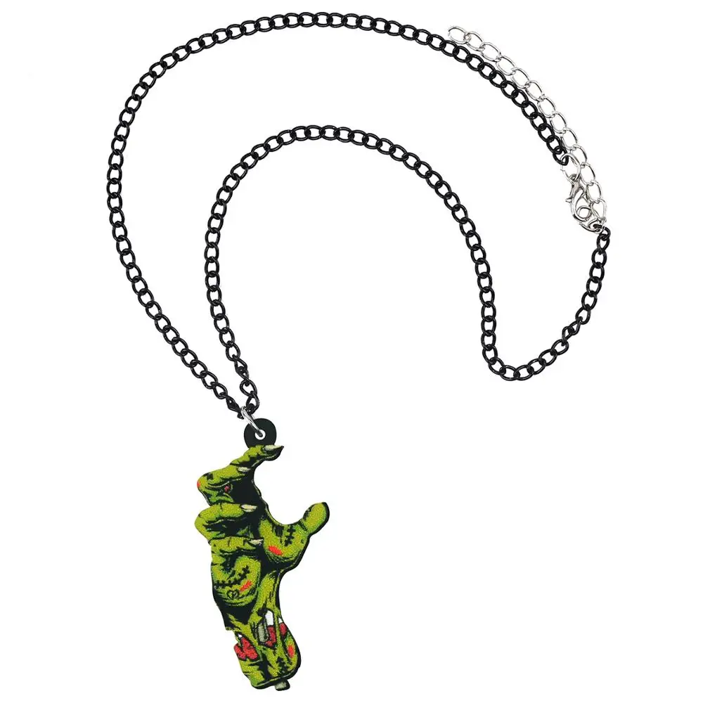 Bonsny Acrylic Halloween Horror Anime Green Zombie Hand Necklace Choker Pendant Chain Jewelry For Women Ladies Teens Charms Gift