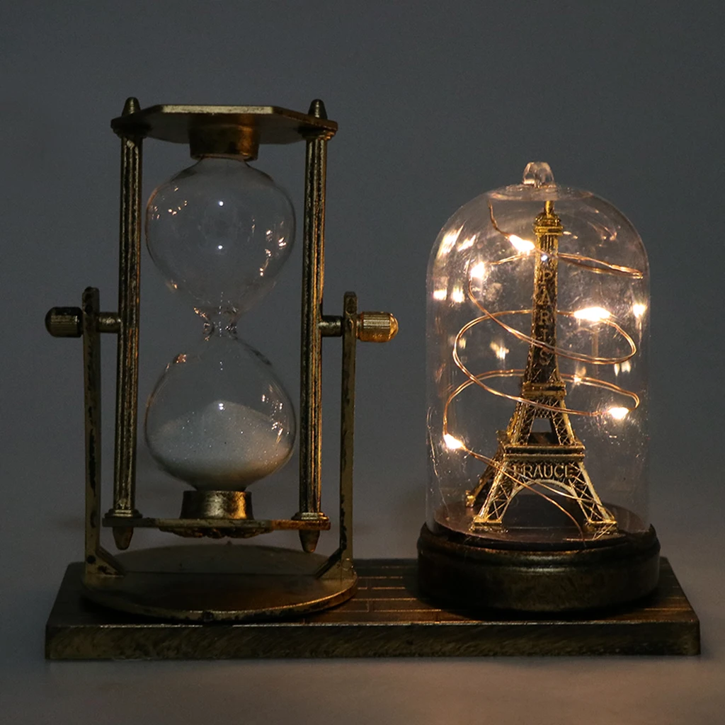 Hourglass Sand Timer Clock with Tower Built-in Light for Bedroom Office Cafe Bar Wine Cabinet Hourglass Timer Ornaments