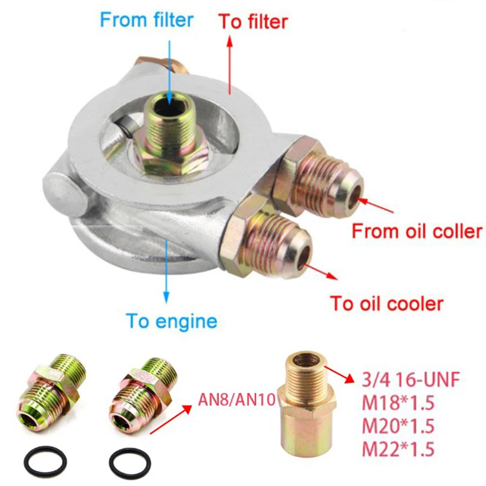 OIL COOLER FILTER SANDWICH PLATE + THERMOSTAT ADAPTOR (AN10 or AN8) FITTINGS 3/4-16UNF,M18,M20,M22 Oil Filter Oil Adapter