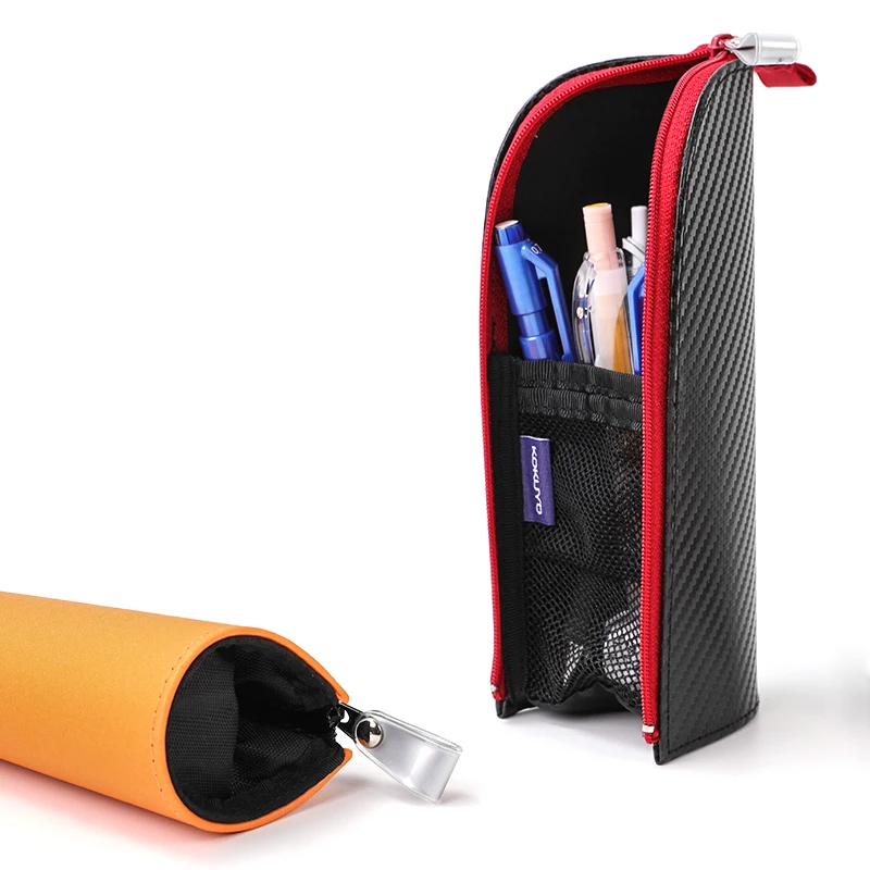 Japan KOKUYO City Impression Pencil Case Stand-up Storage Bag Carbon Fiber Pattern WSG-PCU12