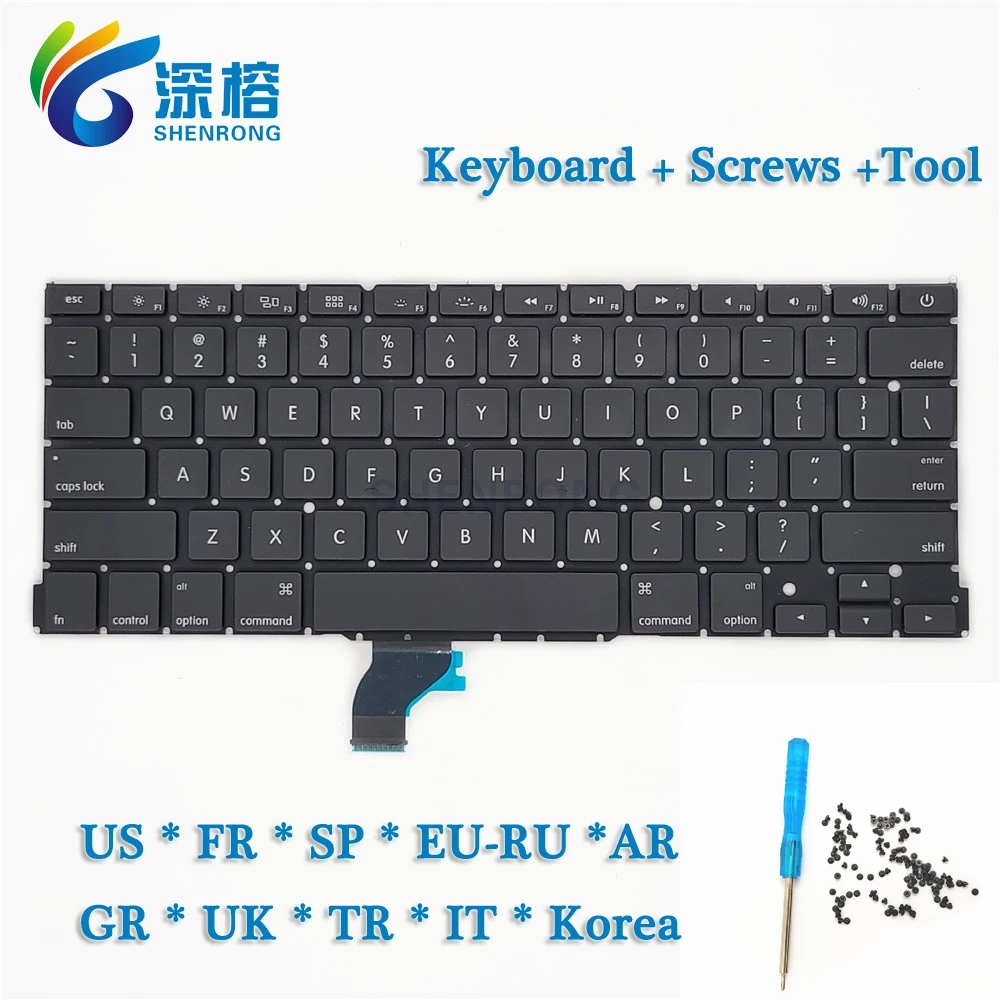 A1502 US UK France Spain GR RU Italy Korea Keyboard For Macbook Pro Retina 13