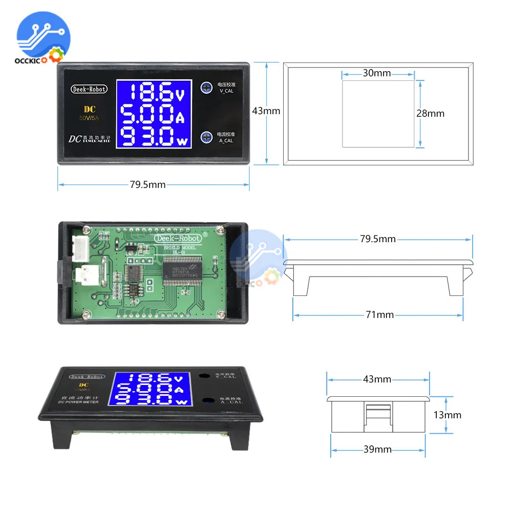 Multifunction LCD Digital DC Power Meter Voltmeter Ammeter Wattmeter Current Power Voltage meter Measurement 0-50V 0-5A 0-250W