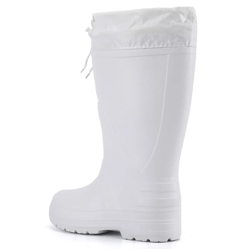 Men Plush Warm Knee-High Rain Boots Winter Non-slip Waterproof Cotton Shoes Light Comfort EVA Water Boots White Rainboots