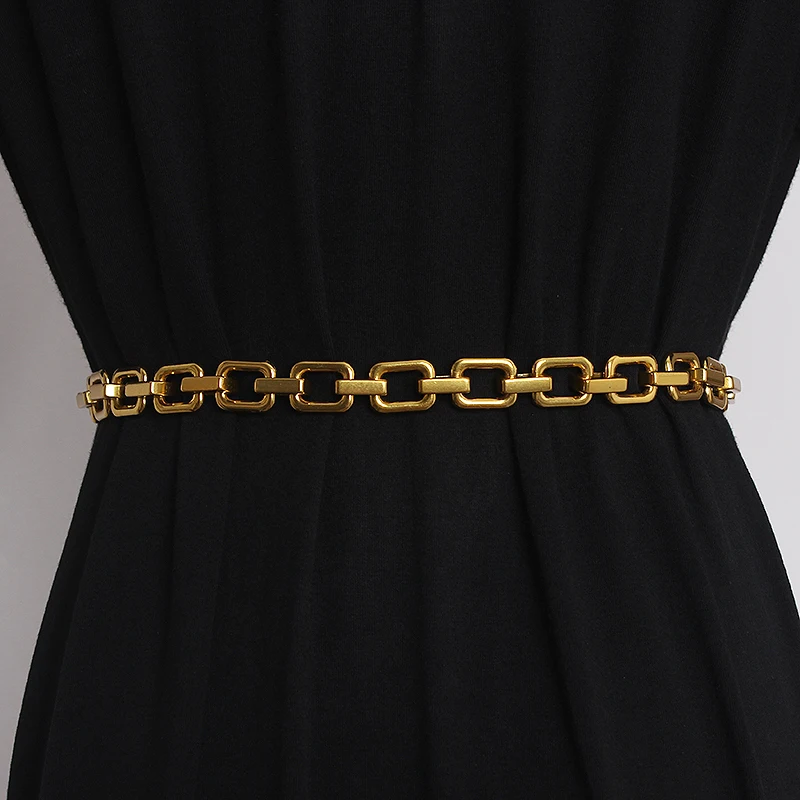 Vintage złota litera oświadczenie talia łańcuch stop metali luksusowe 2021 kobiet pas biodrowy Link Chain Dress Jean pas europejski Cinturon — zdjęcie 3