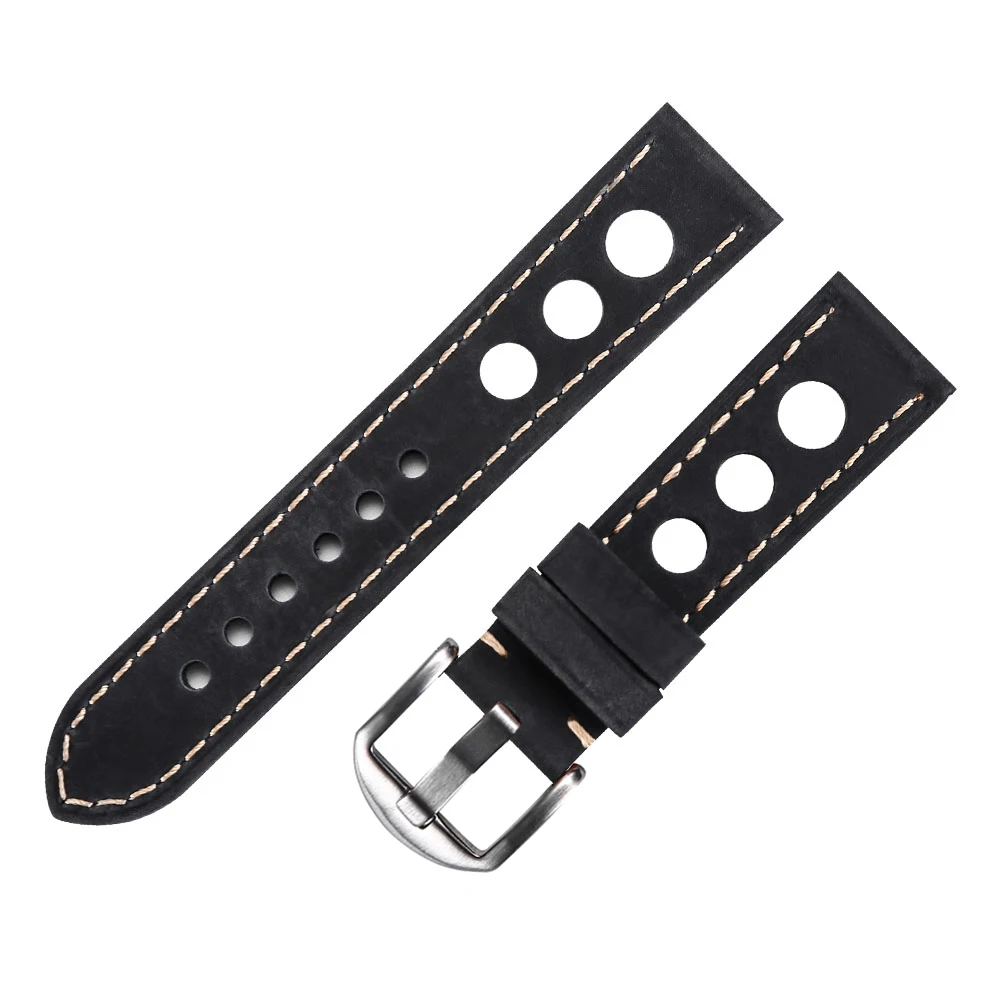 Watch Band Strap Soft Leather Watch Band Wristband With Buckle Cowhide Three holes Breathable Watch Belt 20mm 22mm Vintage Brown