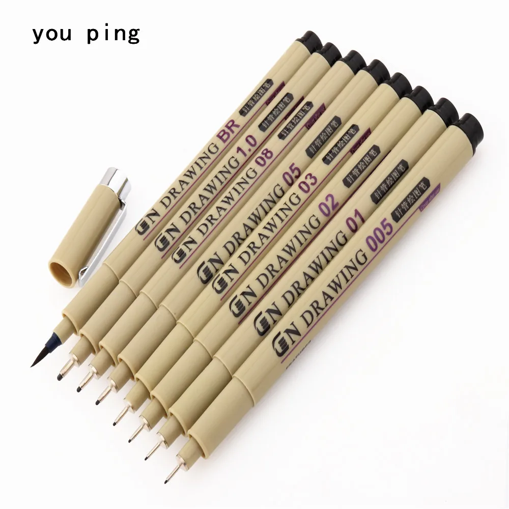 8 Models  Waterproof Micron Needle Nib Fine Lines Black Sketch Marker Pen Calligraphy Brush Drawing Manga Art Supplies