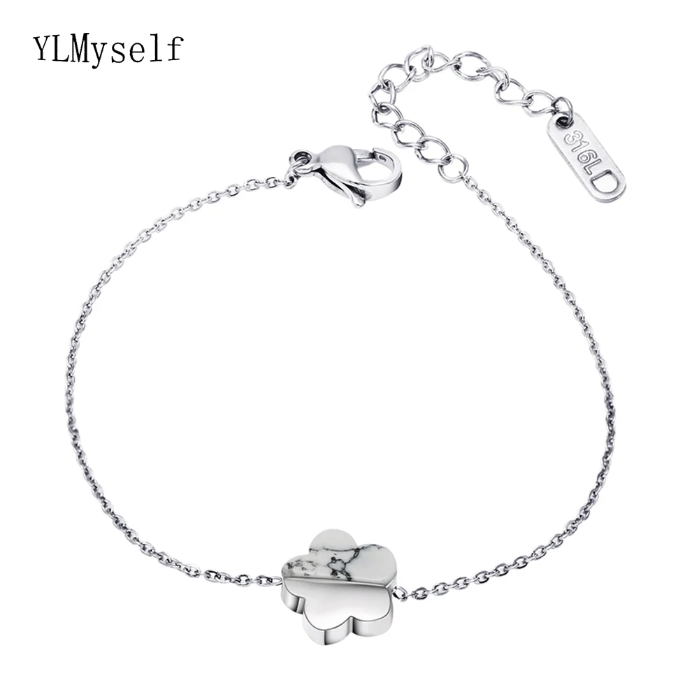 Blue/White stone 3 colors Lovely small flower Stainless chain bangle 316L Titnanium steel bracelet for girl