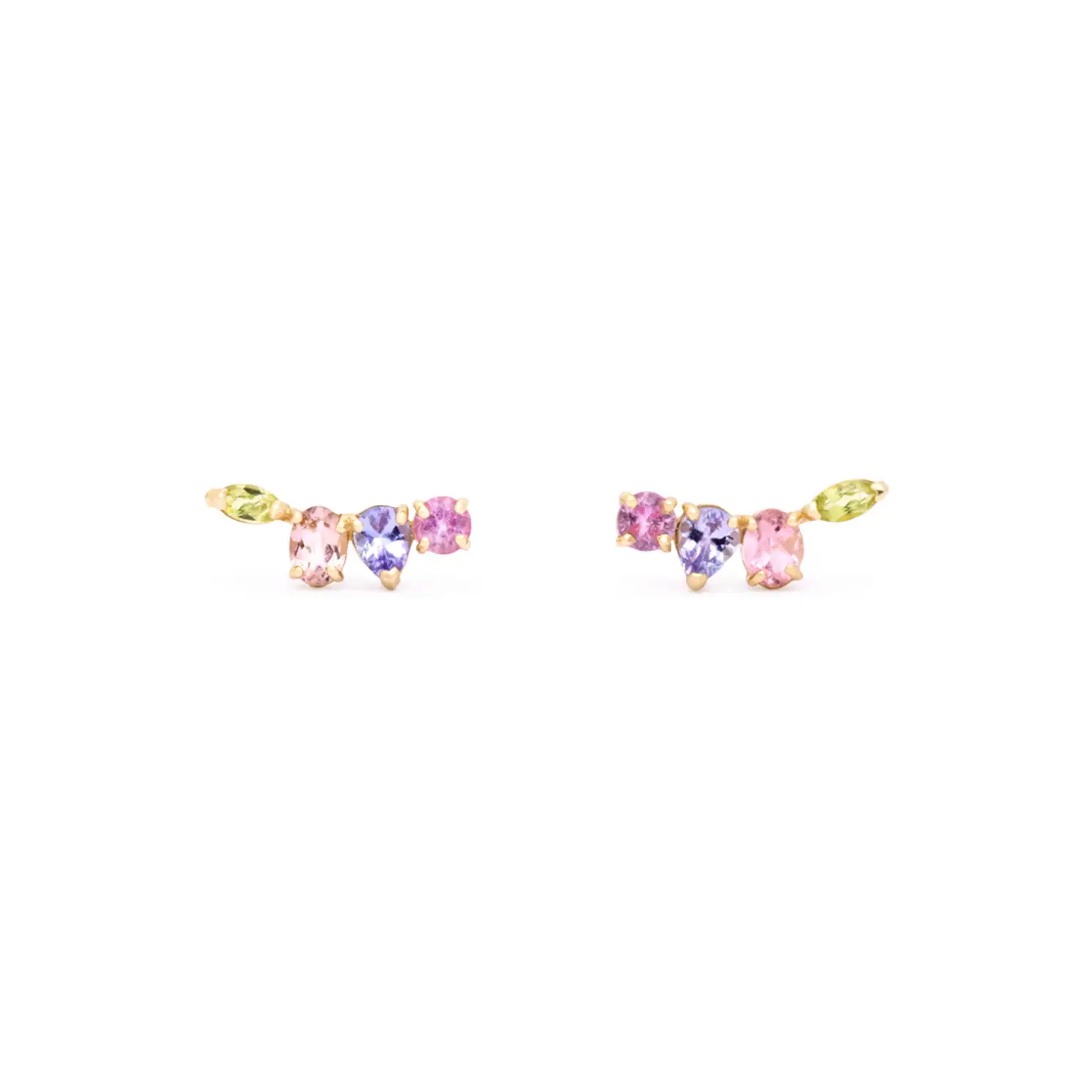 925 Sterling Silver Gold Plated Pastel Colorful Cubic Zirconia Geometric Various Shape CZ Curved Bar Stud Earring