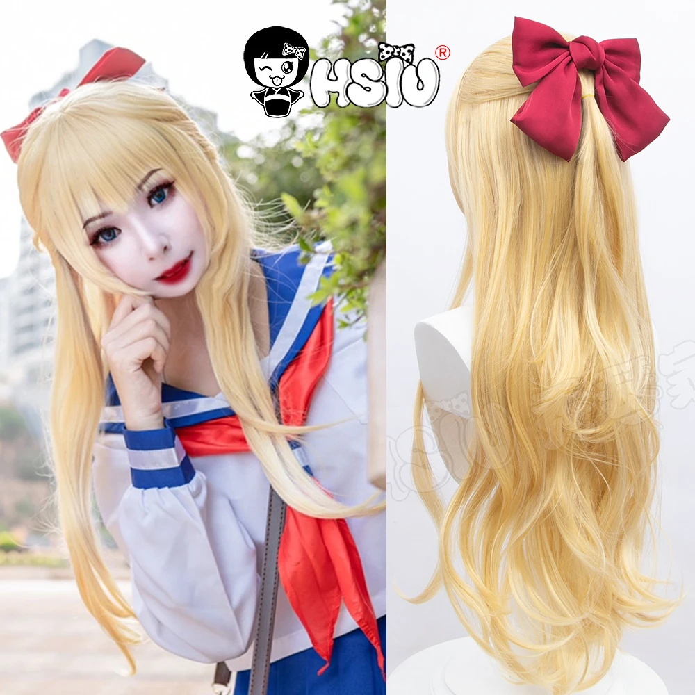 Sailor Venus peruka do cosplay HSIU złote długie włosy halloween imprezowa peruka na bal maturalny + darmowe akcesoria do włosów + czapka z darmowa