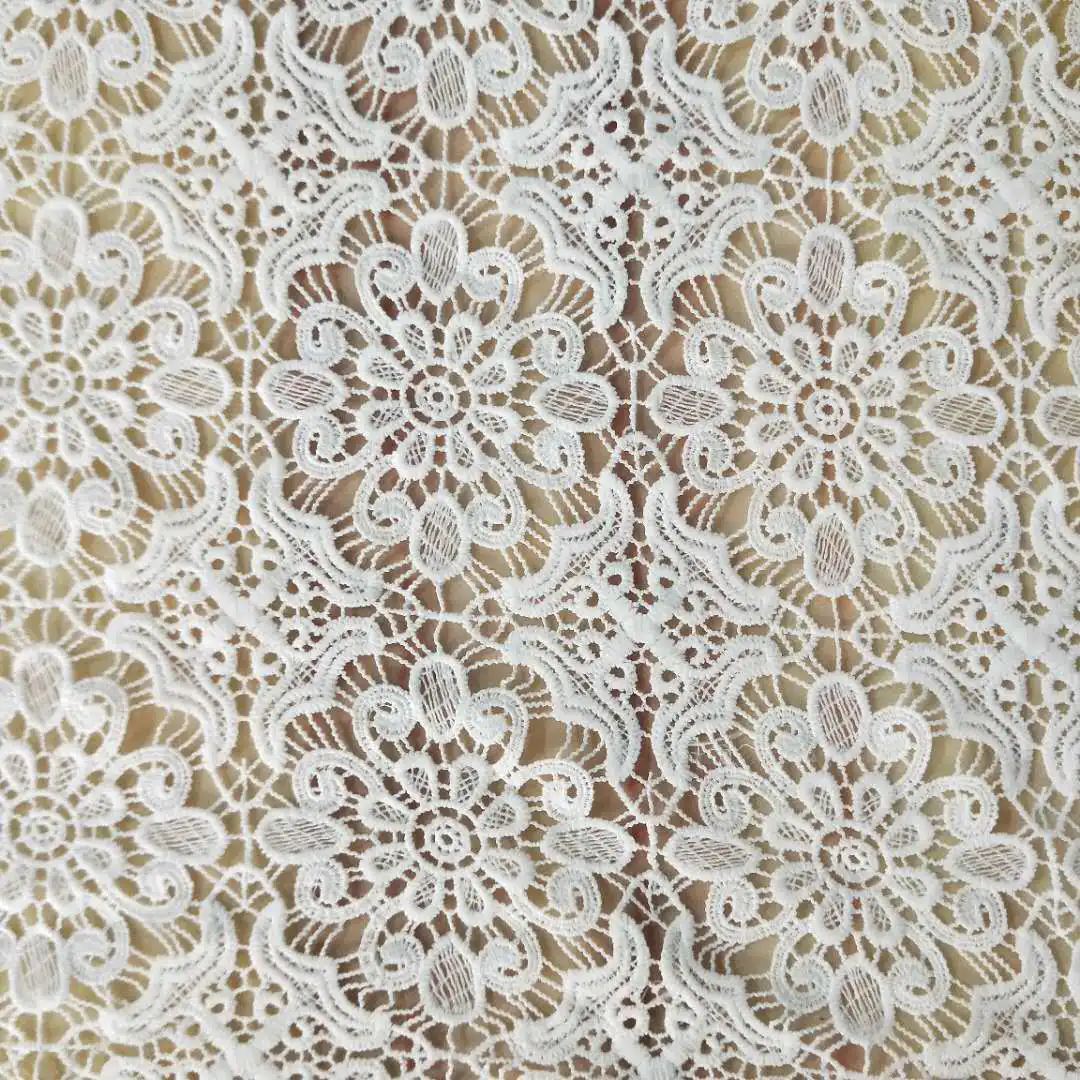 1Yard Latest 2021 White African Lace Fabric Milk Silk Embroidery French Guipure Lace Fabric Sewing Nigerian Wedding Party Dress