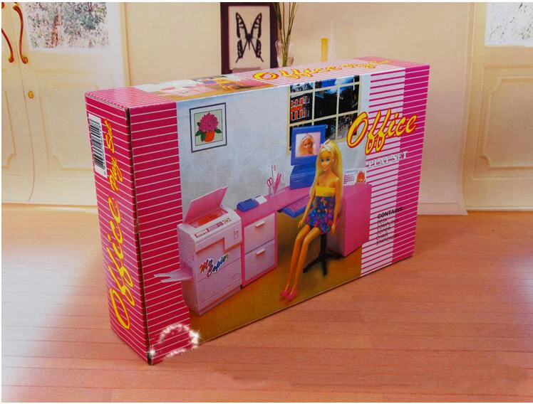 DIY office computer desk combination copier play set for barbie doll, doll house furniture doll accessories for barbie