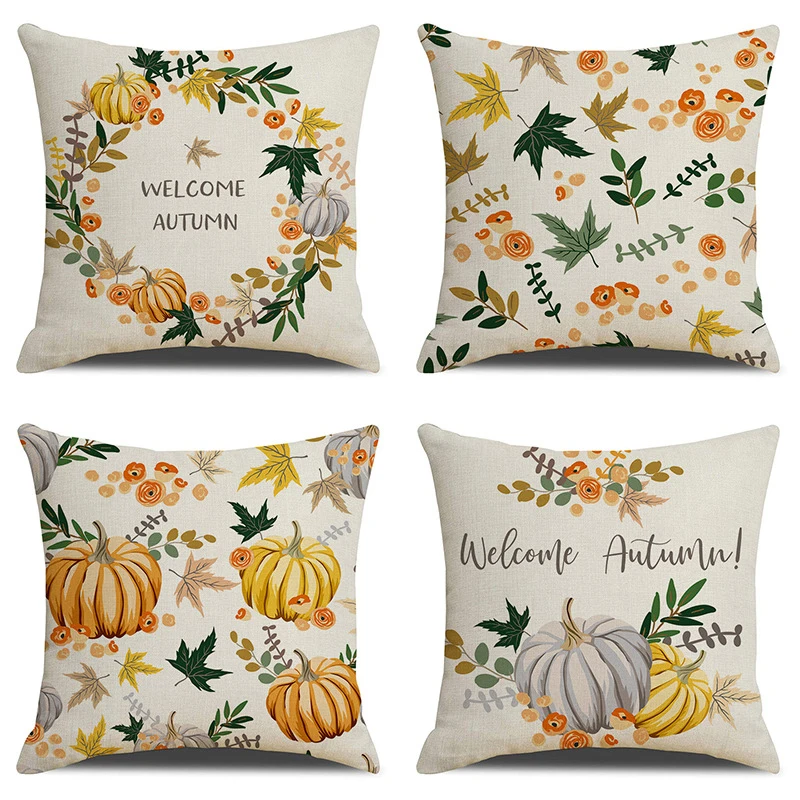 

CANIRICA Fall Thanksgiving Pillow Cover Pumpkin Cushion Cover Linen Farmhouse Decor Pillow Case Home Decor Sofa Car Kussenhoes