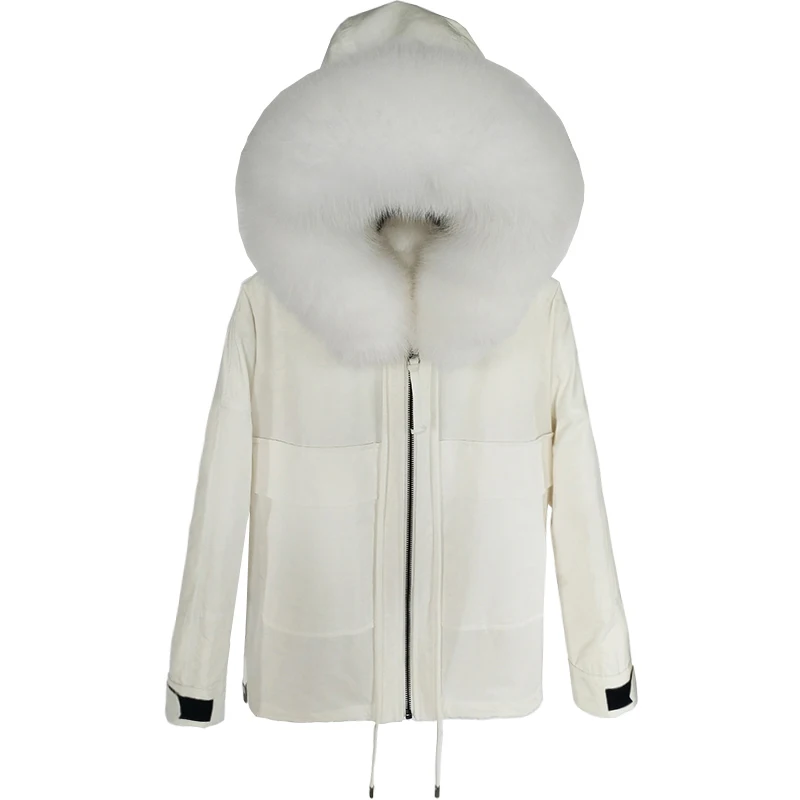 

2021 Loose Detachable Real Fur Coat Winter Jacket Women Parka Fox Fur Collar Duck Down Sleeve Natural Rabbit Fur Liner