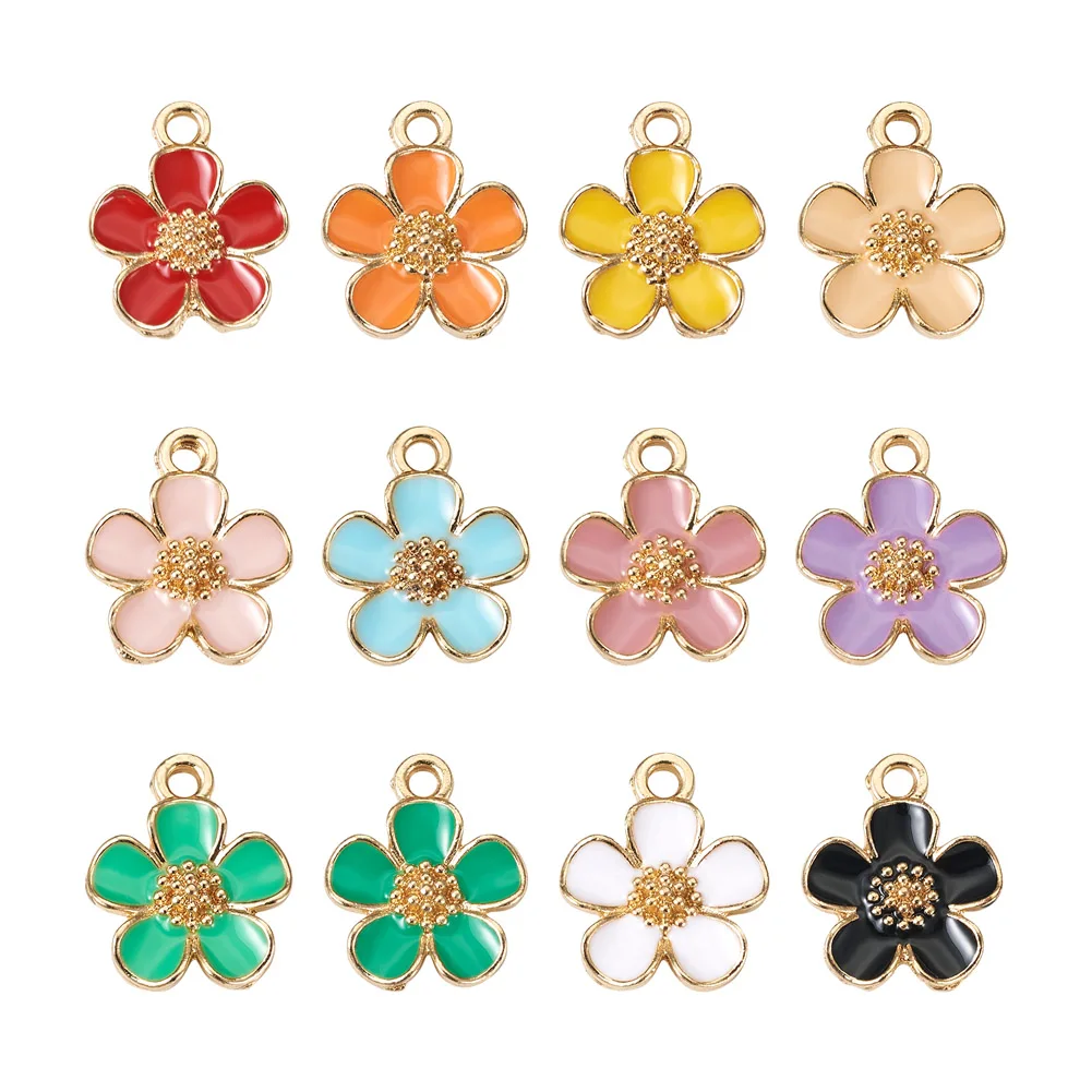 72Pcs Multicolor Alloy Enamel Sakura Flower Pendant Charm For Fashion Women Bracelet Necklace Earring DIY Craft Jewelry Making