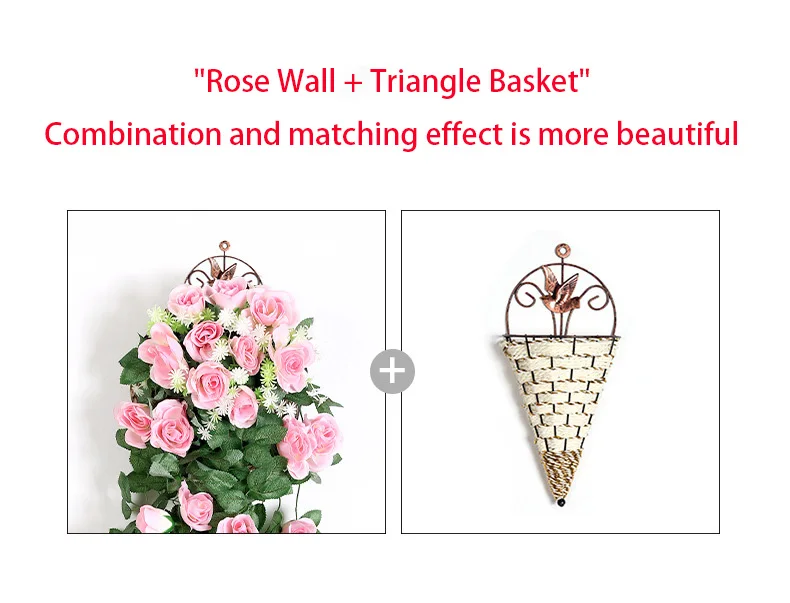Künstliche Blume Rattan Dekoration Wandbehang Rosen Home Decor Zubehör Hochzeit dekorative Blumen Kranz Raumdekoration – Detail 2
