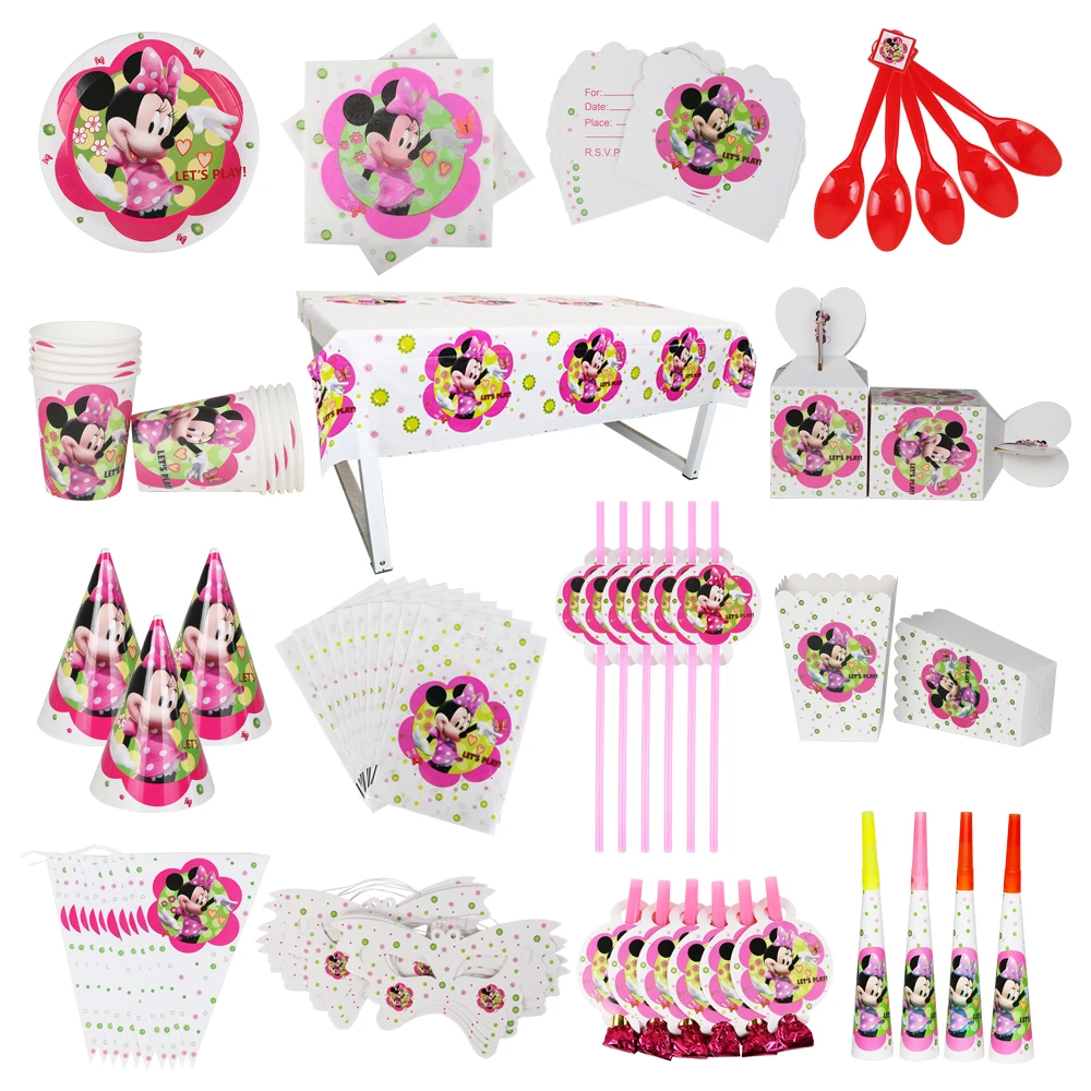 Disney Minnie Mouse Balloon Cups Plates Napkin Fork Disposable Tableware Birthday Party Supplies Baby Shower Girl Like's Gifts