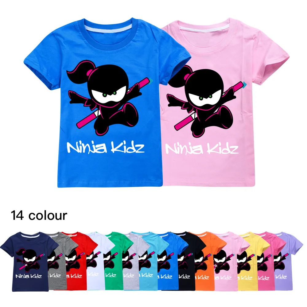 NINJA KIDZ Fashion Boys Girls short T-Shirt Summer cotton Kids Tops Cartoon Graphic Tees Funny Casual Children O-neck Tshirt