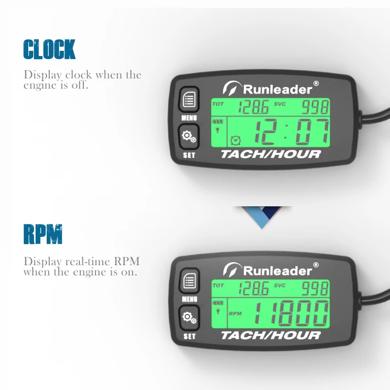 Rücksetzbare Tacho-Betriebsstundenzähler Induktiver Drehzahlmesser mit Alarmfunktion und Hintergrundbeleuchtung für Motorrad, ATV, Rasenmäher HM032B – Detail 2