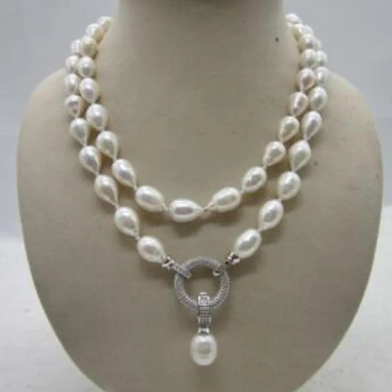 

free shipping HOT SELL HOT 12-14MM NATURAL SOUTH SEA BAROQUE WHITE PEARL NECKLACE 35" BEAUTIFUL CLASP