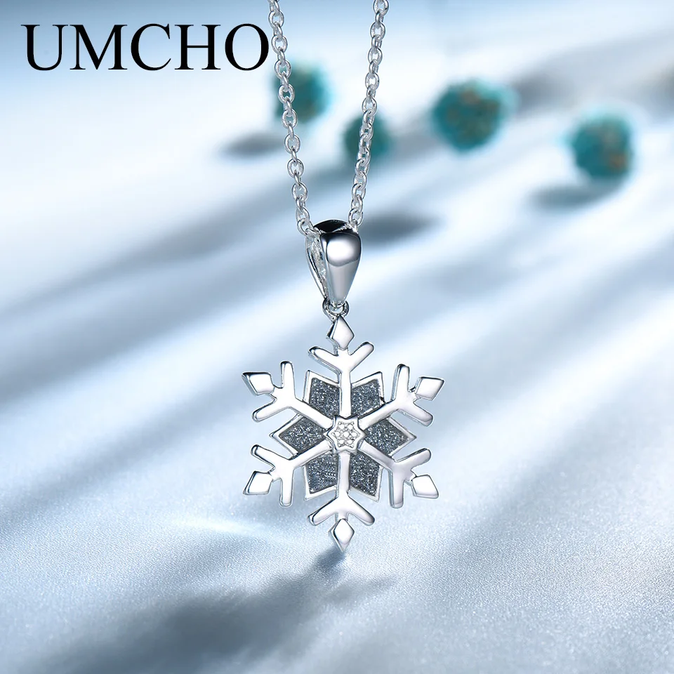 

UMCHO Snowflake Glitter 925 Sterling Silver Pendant Necklace Romantic Girl Birthday Anniversary Gifts For Women Fine Jewelry