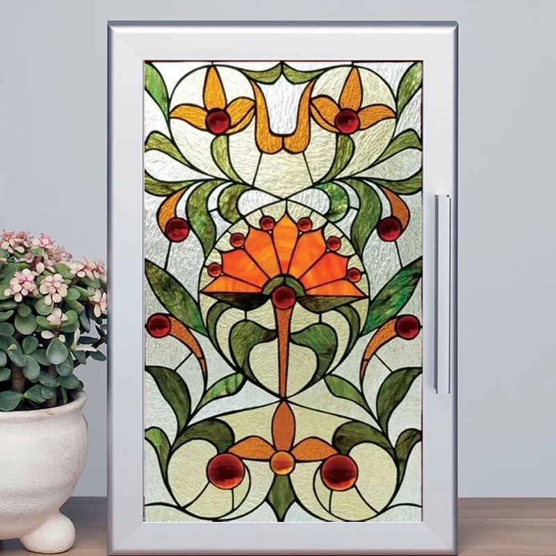 Custom Size Stained Glass Window Film, Frosted Privacy Film, Static Cling, Removable Sticker, Kitchen, Bathroom, Home Decor