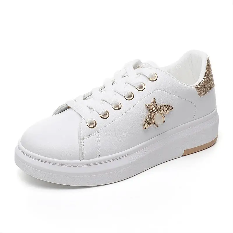 White Shoes Women Sneakers Casual Platform Fashion Rhinestone chaussures femme bee Lady footware Walking shoes ST351