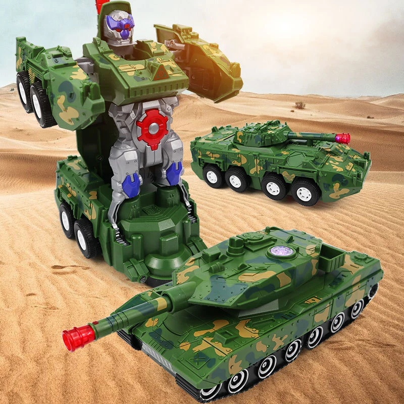 Electric Deformation Robots Combat Tank Flashing Led Light Music Car Kids Gift Toy Vehicles Electric Universal Wheel