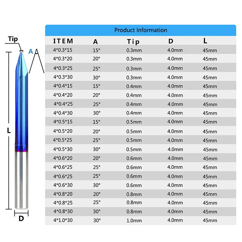 XCAN Engraving Bit 4mm Shank CNC Carving Bit 15-30 Degrees V Shape Cutter Nano Blue Coated End Mill Carbide Milling Cutter