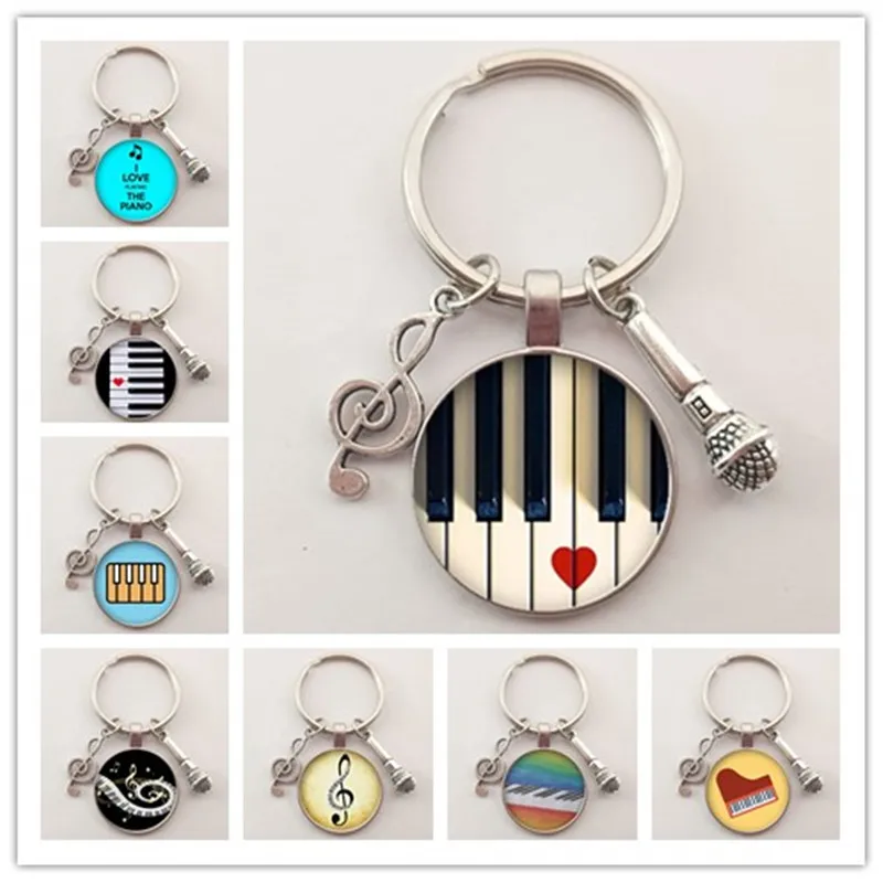 

2020 new heart-shaped piano love round key ring love music piano keyboard key ring music lover jewelry gift