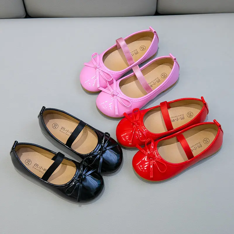 Zapatos de princesa con lazo para niños, calzado de suela suave, color negro y rojo, para primavera y otoño, para 1, 2, 3, 4, 5, 6, 7, 8, 9-15T, novedad de 2019