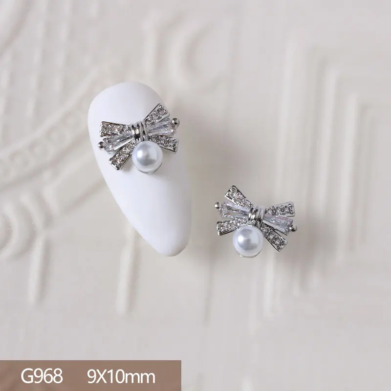 10pcs/lot G967 Luxury Bow Rose 3D Alloy Nail Art Zircon Pearl Metal Manicure Nails Accessories DIY Nail Decorations Charms