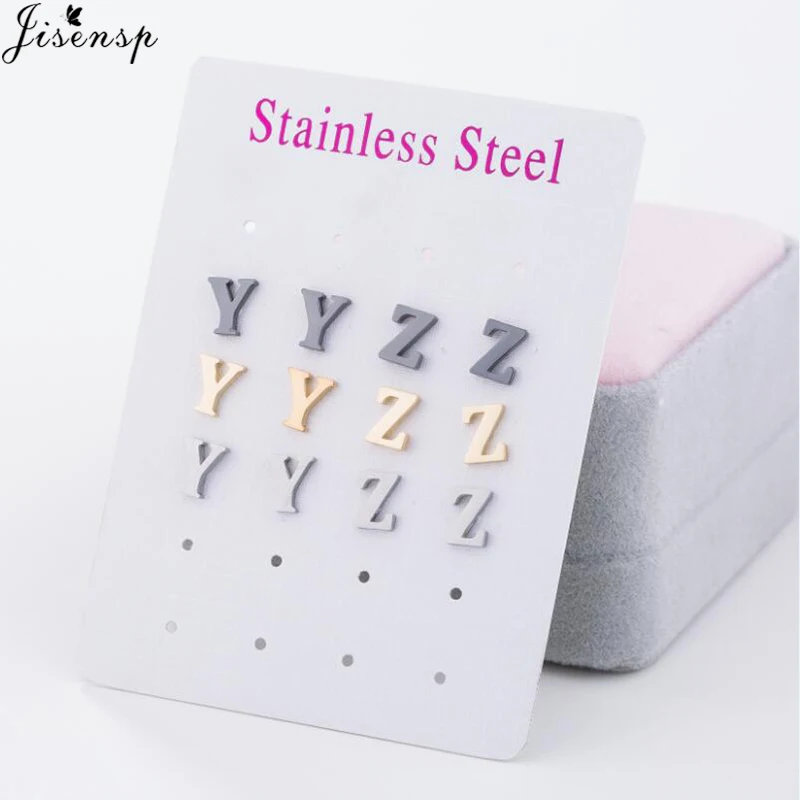 Jisensp Stainless Steel A-Z Initial Letter Earrings for Women Personalize Jewelry Cute Alphabet Stud Earrings Girl Birthday Gift