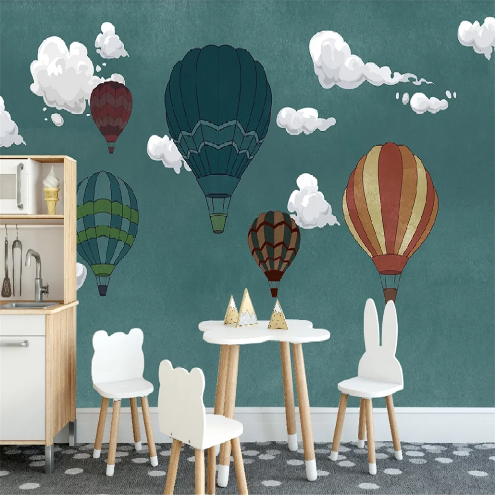 Custom 3D wallpaper mural modern abstract sky white cloud cartoon hot air balloon children's room background wall