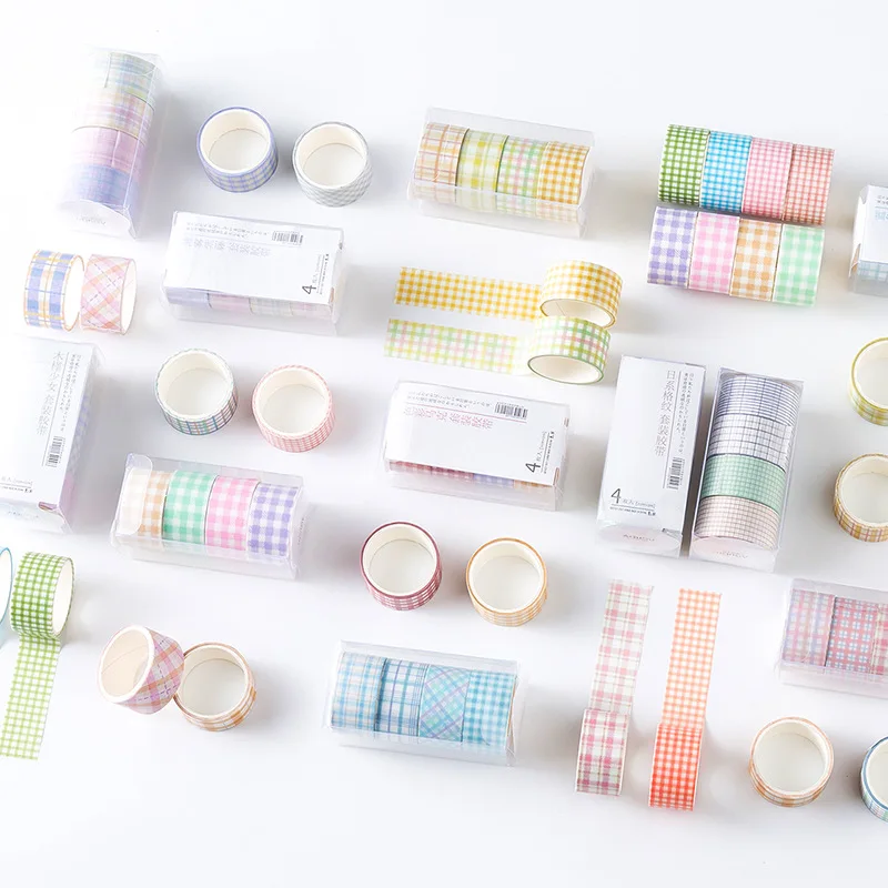 4Rolls Grid Washi Tape Set Cute Masking Tape Cinta Adhesiva Decorativa Papeleria Plakband Ins Stationery Paper Kawaii Washitape