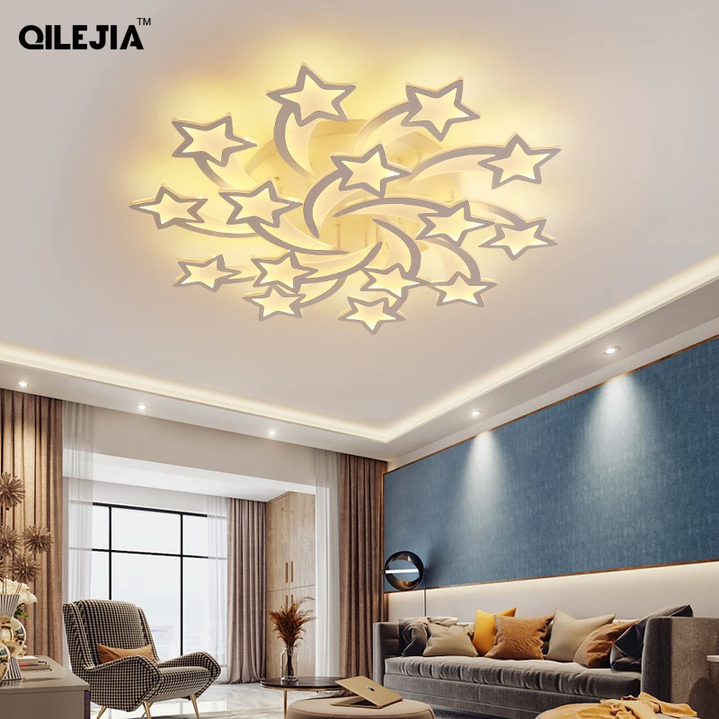 QILEJIA Modern Acrylic Star Chandelier LED Lights For Living Study Dining Room Bedroom Home Deco Lighting Fixture Dimmable Lamps