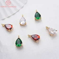 (1026)6PCS 6x8.5MM 24K Gold Color Brass with Zircon Drop Shaped Charms Pendants High Quality Diy Jewelry Findings Accessories