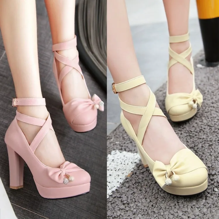 New Sexy Women Shoes Round head Toe Pumps Patent Leather Dress Red 10CM High Heels Boat Shoes Shadow Wedding Bow pearl Shoes