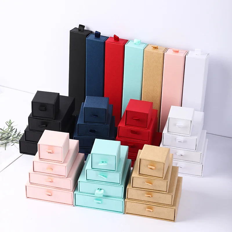 

10Pcs Ring Earrings Necklace Bracelet Jewelry Packaging Carry Boxes Kraft Paper Drawer Gift Box For Wedding Party Storage Case