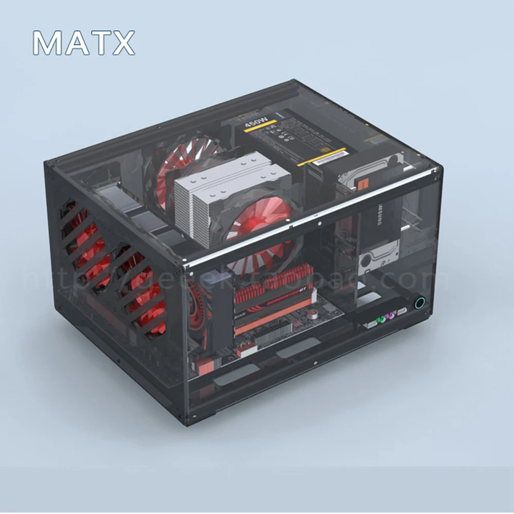 MATX Horizontal Computer Case Support ITX Motherboard DIY Desktop Cases Acrylic Transparent PC Cases