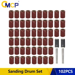 CMCP 102pcs Sanding Drum Set 100pcs Sanding Bands With 6.35mm Mandrels For Dremel Rotary Tools Sandpaper Abrasive Tools