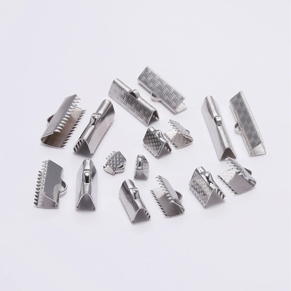 30pcs/lot Stainless Steel Ribbon Pinch Crimp Clamp End Cord Ends Fasteners Clasp Leather Crimp Ends For Jewelry Making Findings