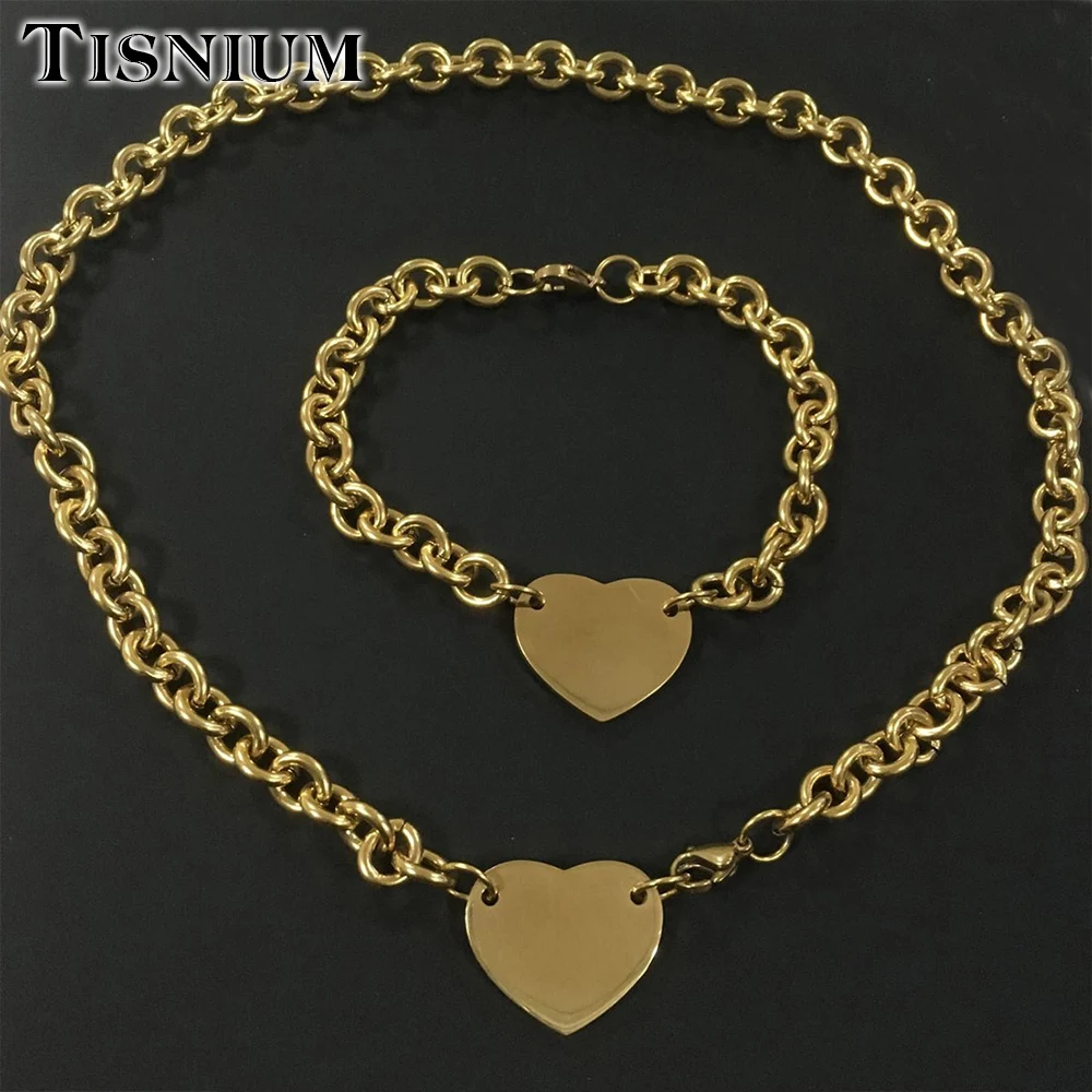 Tisnium 5mm Heart-shaped Pendant Necklace Bracelet Halloween Friend Gifts Gold Color Stainless Steel Jewelry Goth Aesthetic