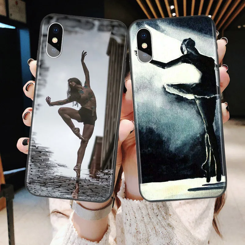 Ballet Dancer For Apple iPhone 15 14 13 12 11 Pro Max Mini XS X XR 7 8 6 Plus 5S Silicone Black Phone Case